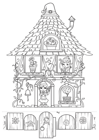 Create Elf House With Surprise Characters Coloring Page